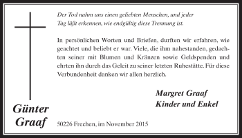 Anzeige von Günther Graaf von  Wochenende 