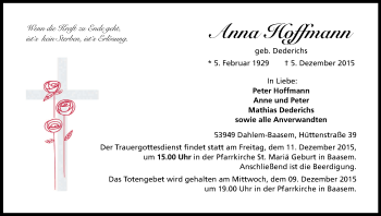 Anzeige von Anna Hoffmann von Kölner Stadt-Anzeiger / Kölnische Rundschau / Express