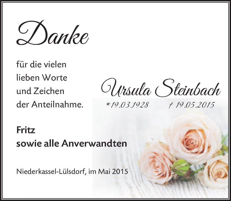  Traueranzeige für Ursula Steinbach vom 03.06.2015 aus  Extra Blatt 