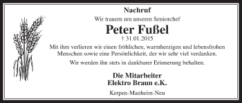 Anzeige von Peter Fußel von  Werbepost 
