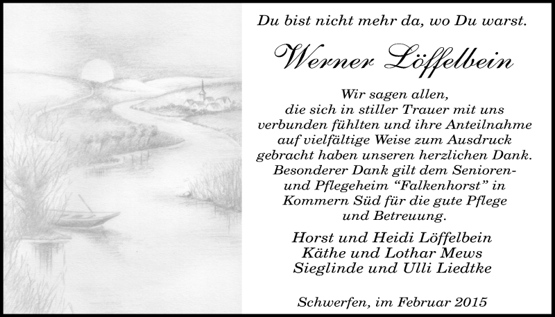  Traueranzeige für Werner Löffelbein vom 22.02.2015 aus  Blickpunkt Euskirchen 