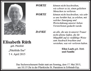Anzeige von Elisabeth Rüth von  Sonntags-Post 
