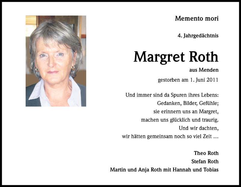  Traueranzeige für Margret Roth vom 01.06.2015 aus Kölner Stadt-Anzeiger / Kölnische Rundschau / Express