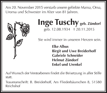 Anzeige von Helmut Tuschy von  Anzeigen Echo 