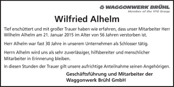 Anzeige von Wilfried Alhelm von  Schlossbote/Werbekurier 