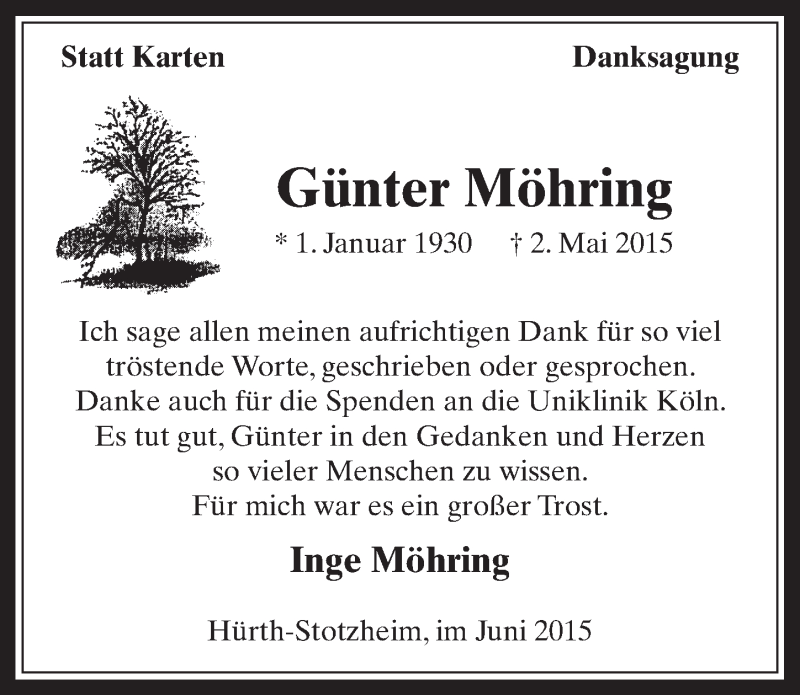  Traueranzeige für Günter Möhring vom 10.06.2015 aus  Wochenende 