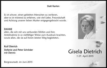 Anzeige von Gisela Dietrich von  Anzeigen Echo 