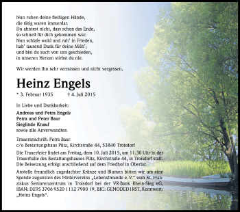 Anzeige von Heinz Engels von Kölner Stadt-Anzeiger / Kölnische Rundschau / Express