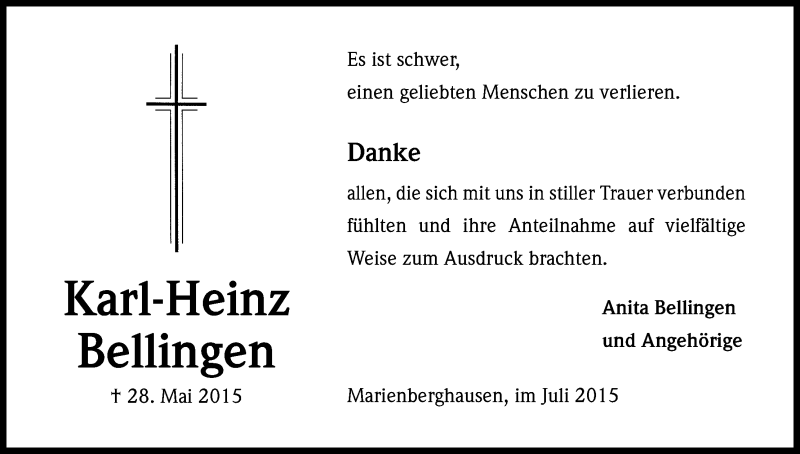  Traueranzeige für Karl-Heinz Bellingen vom 25.07.2015 aus Kölner Stadt-Anzeiger / Kölnische Rundschau / Express