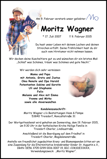 Anzeige von Moritz Wagner von Kölner Stadt-Anzeiger / Kölnische Rundschau / Express