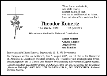 Anzeige von Theodor Konertz von Kölner Stadt-Anzeiger / Kölnische Rundschau / Express