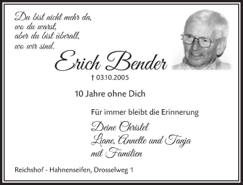 Anzeige von Erich Bender von  Lokalanzeiger 