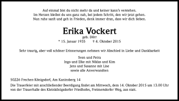 Anzeige von Erika Vockert von Kölner Stadt-Anzeiger / Kölnische Rundschau / Express