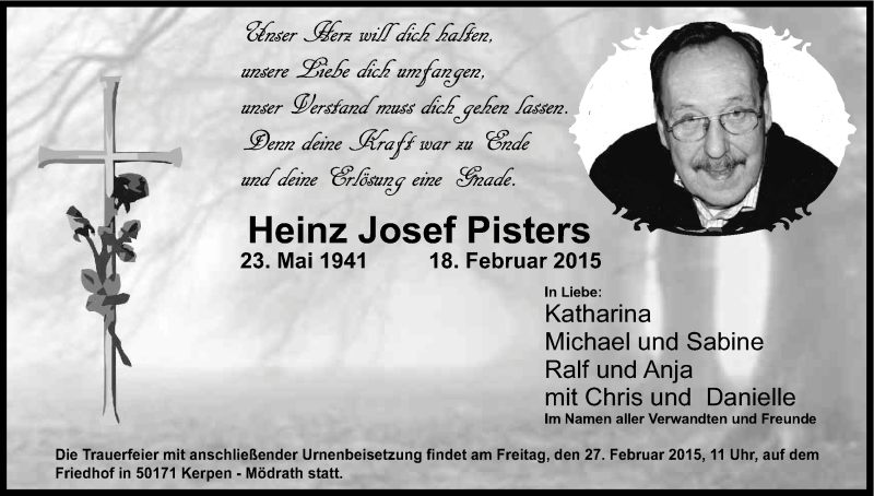  Traueranzeige für Heinz Josef Pisters vom 21.02.2015 aus Kölner Stadt-Anzeiger / Kölnische Rundschau / Express