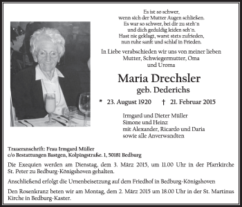 Anzeige von Maria Drechsler von  Sonntags-Post 
