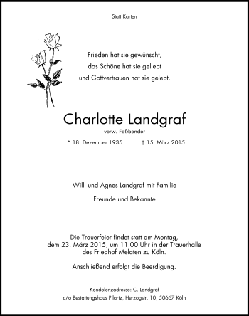 Anzeige von Charlotte Landgraf von Kölner Stadt-Anzeiger / Kölnische Rundschau / Express