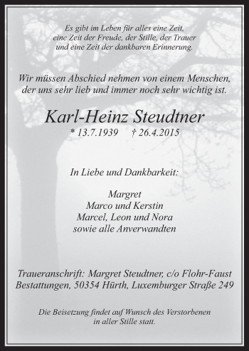 Anzeige von Karl-Heinz Steudtner von  Wochenende 