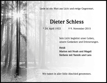 Anzeige von Dieter Schless von Kölner Stadt-Anzeiger / Kölnische Rundschau / Express