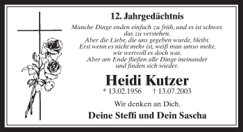 Anzeige von Heidi Kutzer von  Werbepost 