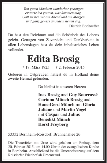 Anzeige von Edita Brosig von  Schaufenster/Blickpunkt 