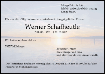 Anzeige von Werner Schafheutle von Kölner Stadt-Anzeiger / Kölnische Rundschau / Express