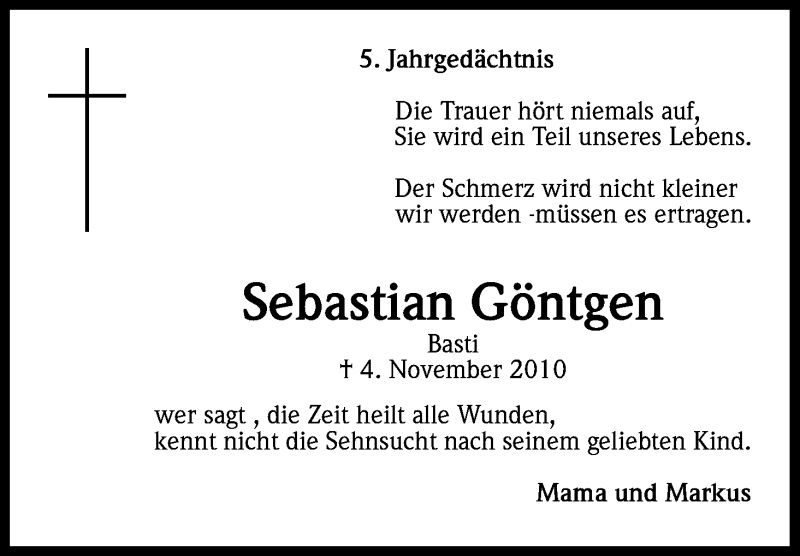  Traueranzeige für Sebastian Göntgen vom 04.11.2015 aus Kölner Stadt-Anzeiger / Kölnische Rundschau / Express