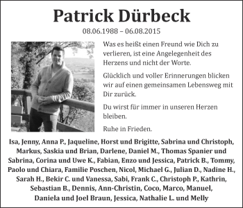 Anzeige von Patrick Dürbeck von  Blickpunkt Euskirchen 