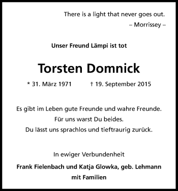Anzeige von Torsten Domnick von Kölner Stadt-Anzeiger / Kölnische Rundschau / Express