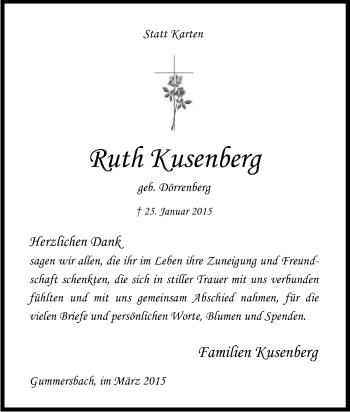 Anzeige von Ruth Kusenberg von Kölner Stadt-Anzeiger / Kölnische Rundschau / Express