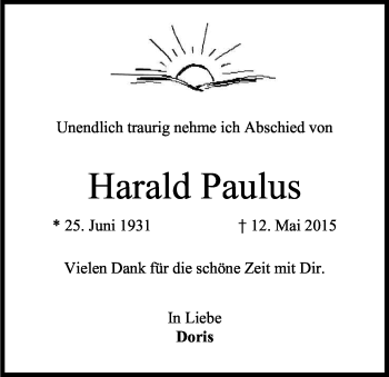 Anzeige von Harald Paulus von Kölner Stadt-Anzeiger / Kölnische Rundschau / Express