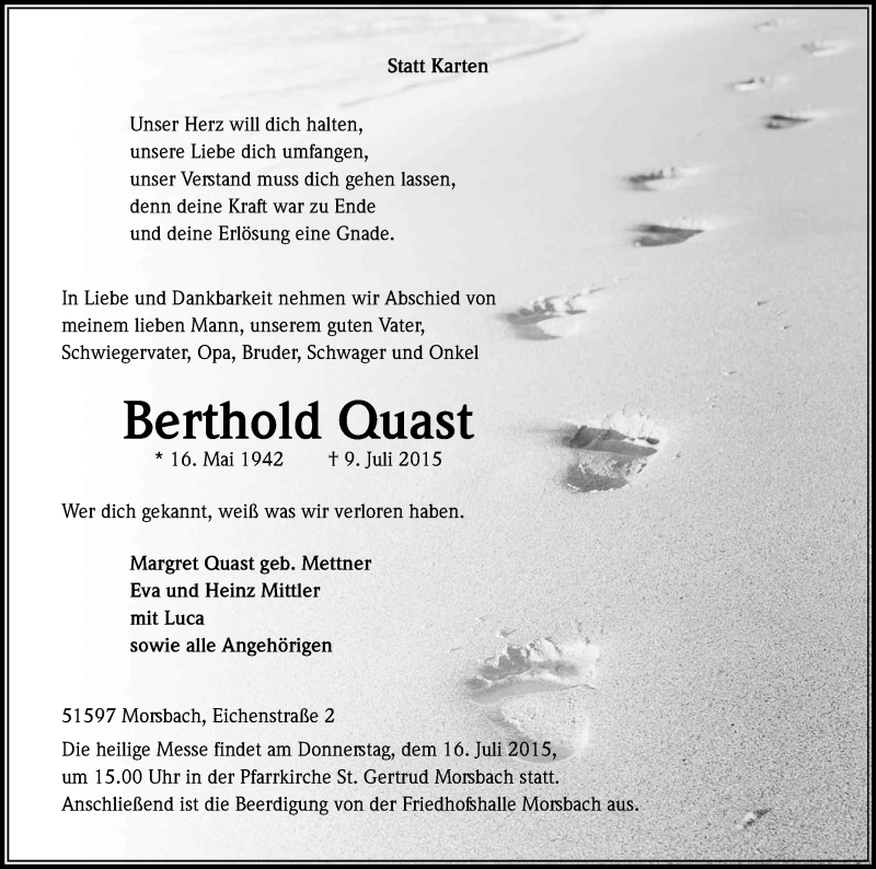  Traueranzeige für Berthold Quast vom 13.07.2015 aus Kölner Stadt-Anzeiger / Kölnische Rundschau / Express