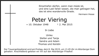 Anzeige von Peter Viering von Kölner Stadt-Anzeiger / Kölnische Rundschau / Express