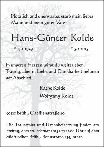 Anzeige von Hans-Günter Kolde von  Schlossbote/Werbekurier 