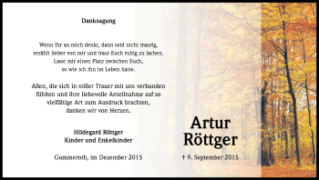 Anzeige von Arthur Röttger von Kölner Stadt-Anzeiger / Kölnische Rundschau / Express