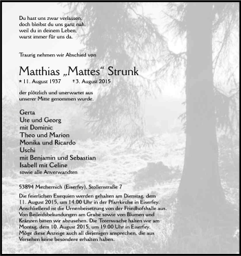 Anzeige von Matthias  Strunk von Kölner Stadt-Anzeiger / Kölnische Rundschau / Express