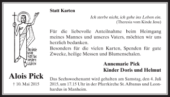 Anzeige von Alois Pick von  Werbepost 