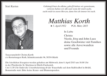 Anzeige von Matthias Korth von  Wochenende 