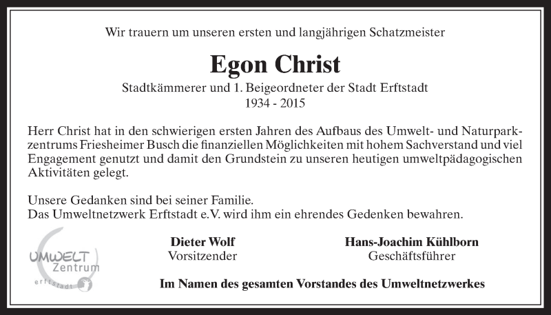  Traueranzeige für Egon Christ vom 11.11.2015 aus  Werbepost 