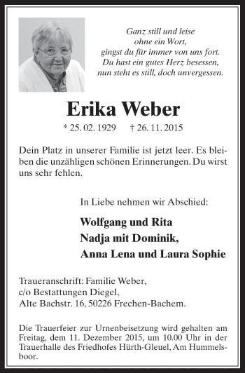 Anzeige von Erika Weber von  Wochenende 