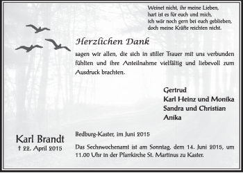 Anzeige von Karl Brandt von  Sonntags-Post 