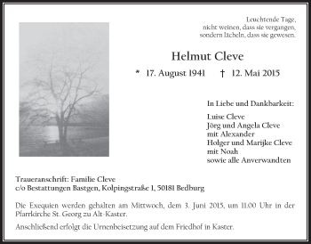 Anzeige von Helmut Cleve von  Sonntags-Post 