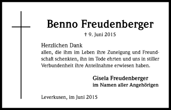 Anzeige von Benno Freudenberger von Kölner Stadt-Anzeiger / Kölnische Rundschau / Express