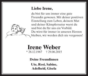 Anzeige von Irene Weber von  Sonntags-Post 