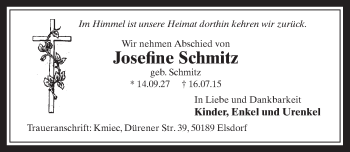 Anzeige von Josefine Schmitz von  Sonntags-Post 