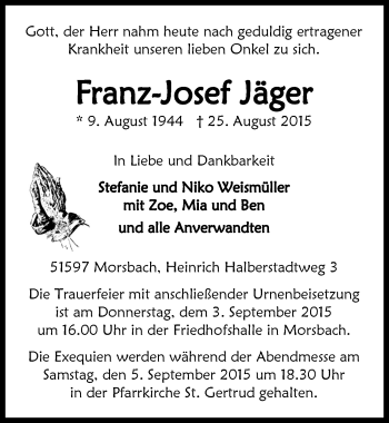 Anzeige von Franz-Josef Jäger von  Lokalanzeiger 