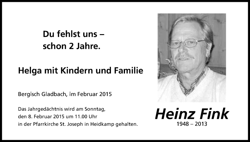 Traueranzeige für Heinz Fink vom 05.02.2015 aus Kölner Stadt-Anzeiger / Kölnische Rundschau / Express