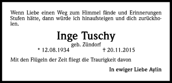 Anzeige von Inge Tuschy von Kölner Stadt-Anzeiger / Kölnische Rundschau / Express