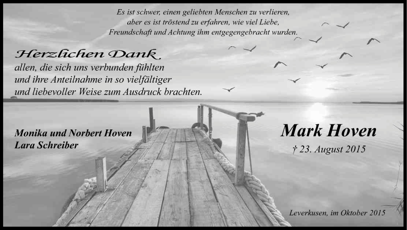  Traueranzeige für Mark Hoven vom 17.10.2015 aus Kölner Stadt-Anzeiger / Kölnische Rundschau / Express