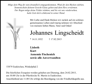 Anzeige von Johannes Lingscheidt von Kölner Stadt-Anzeiger / Kölnische Rundschau / Express