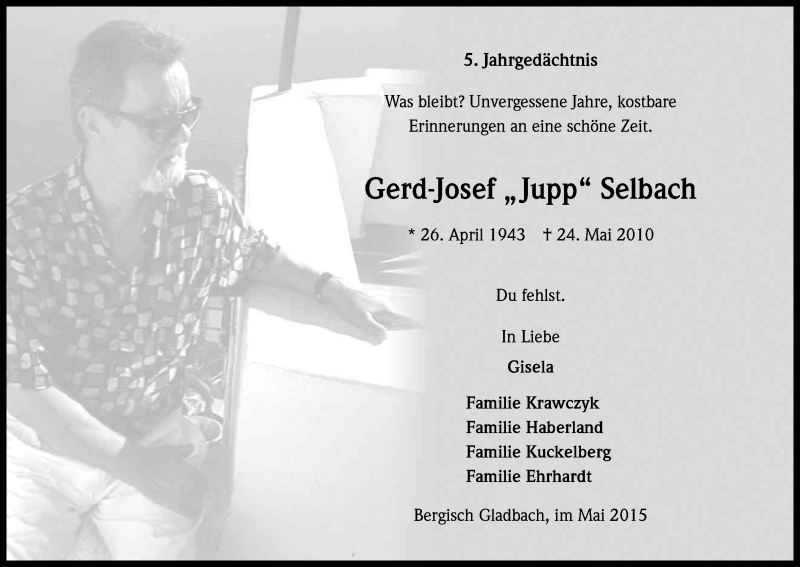  Traueranzeige für Gerd-Josef Selbach vom 23.05.2015 aus Kölner Stadt-Anzeiger / Kölnische Rundschau / Express